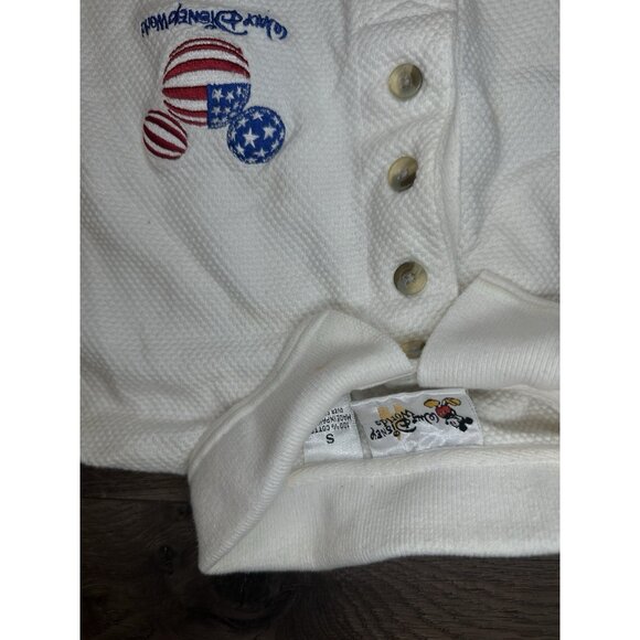 VTG Walt Disney World Mickey Ears Polo Shirt White Textured USA Men’s Small - Picture 3 of 8